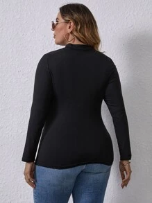 Áo thun Plus size Cắt ra Xù màu trơn Gợi cảm - màu đen - Xem 2