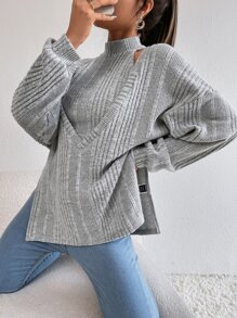 SHEIN Essnce Drop Shoulder Slit Hem Top & Halter Top - Grey - View 3