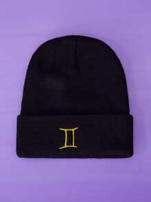ROMWE Gemini Constellation Embroidery Knit Beanie - Black - View 2