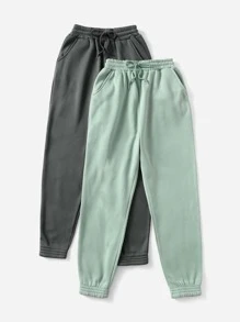 Muchica 2pcs Solid Drawstring Waist Joggers - Multicolor - View 1