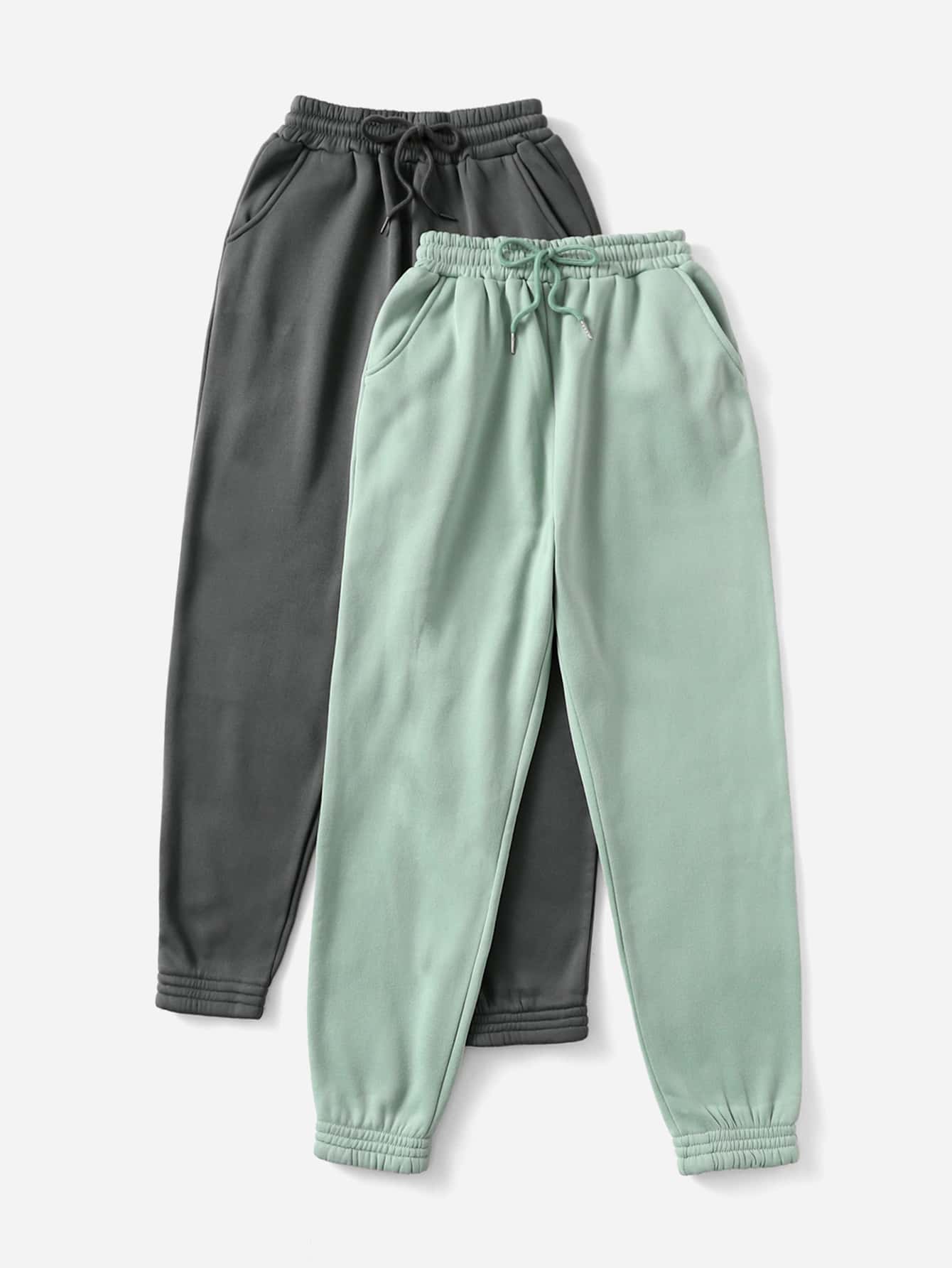 Muchica 2pcs Solid Drawstring Waist Joggers - Multicolor - View 1