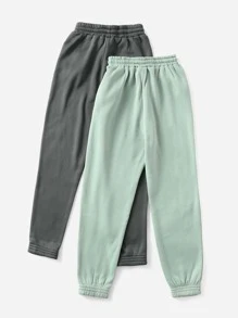 Muchica 2pcs Solid Drawstring Waist Joggers - Multicolor - View 2