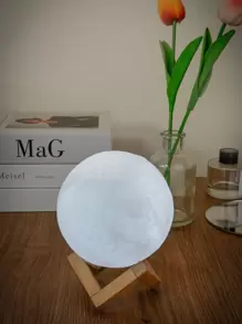 1 luz de decoración con diseño de luna con base, luz de luna blanca fría para decoración del hogar - Blanco - Ver 4