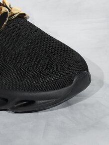 Chain Decor Knit Detail Running Shoes - Black - View 12