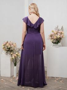 SHEIN Belle Plus Ruffle Trim Wrap Hem Chiffon Maxi Bridesmaid Dress - Purple - View 2