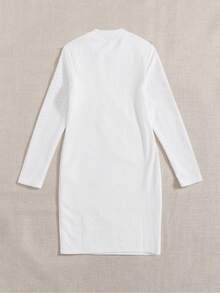 SHEIN Girls Mock Neck Fitted Dress - White - View 2
