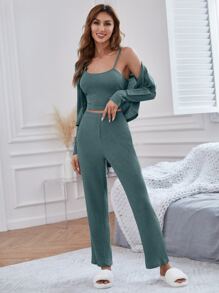 Conjunto homewear top con botón delantero con top de tirantes con pantalones