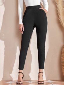 EMERY ROSE 彈性腰帶斜口袋錐形褲