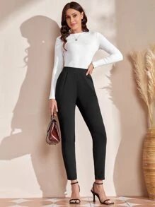 EMERY ROSE 彈性腰帶斜口袋錐形褲