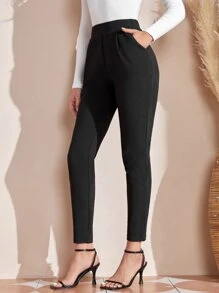 EMERY ROSE 彈性腰帶斜口袋錐形褲