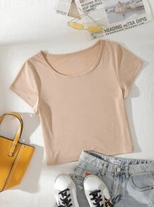 Áo thun nữ màu trơn Giải trí - Màu be - Xem 1