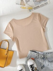 Áo thun nữ màu trơn Giải trí - Màu be - Xem 2