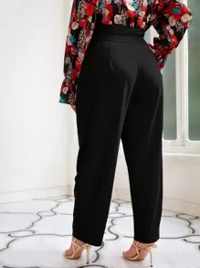 Modelyn 大碼缺口V領腰褶皺長褲 - 黑色 - 查看 2