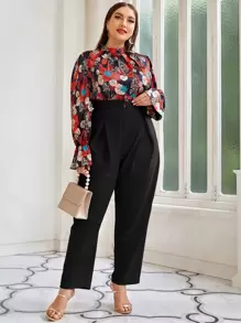 Modelyn 大碼缺口V領腰褶皺長褲 - 黑色 - 查看 4