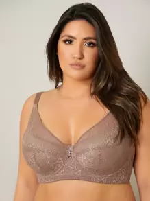 Ropa Interior De Sujetador De Encaje Y Con Soporte De Alambre Para Tallas Grandes - Camel - Ver 1