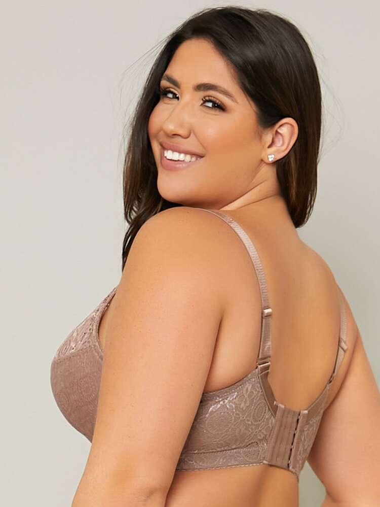 Plus Lace Underwire Bra Lingerie - Camel - View 4