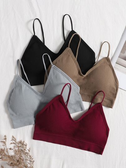 نساء بكاميهات بدون ظهر مرنة عالية بدون سلك ألوان متعددة قماش عادي حمالات صدر للراحة اليومية