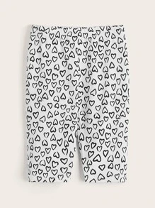 SHEIN Toddler Girls 2PCS Heart Print Rib-knit Cycling Shorts - Black and White - View 2
