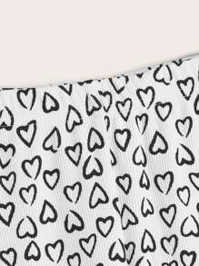 SHEIN Toddler Girls 2PCS Heart Print Rib-knit Cycling Shorts - Black and White - View 4