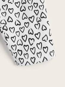 SHEIN Toddler Girls 2PCS Heart Print Rib-knit Cycling Shorts - Black and White - View 5