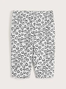 SHEIN Toddler Girls 2PCS Heart Print Rib-knit Cycling Shorts - Black and White - View 9