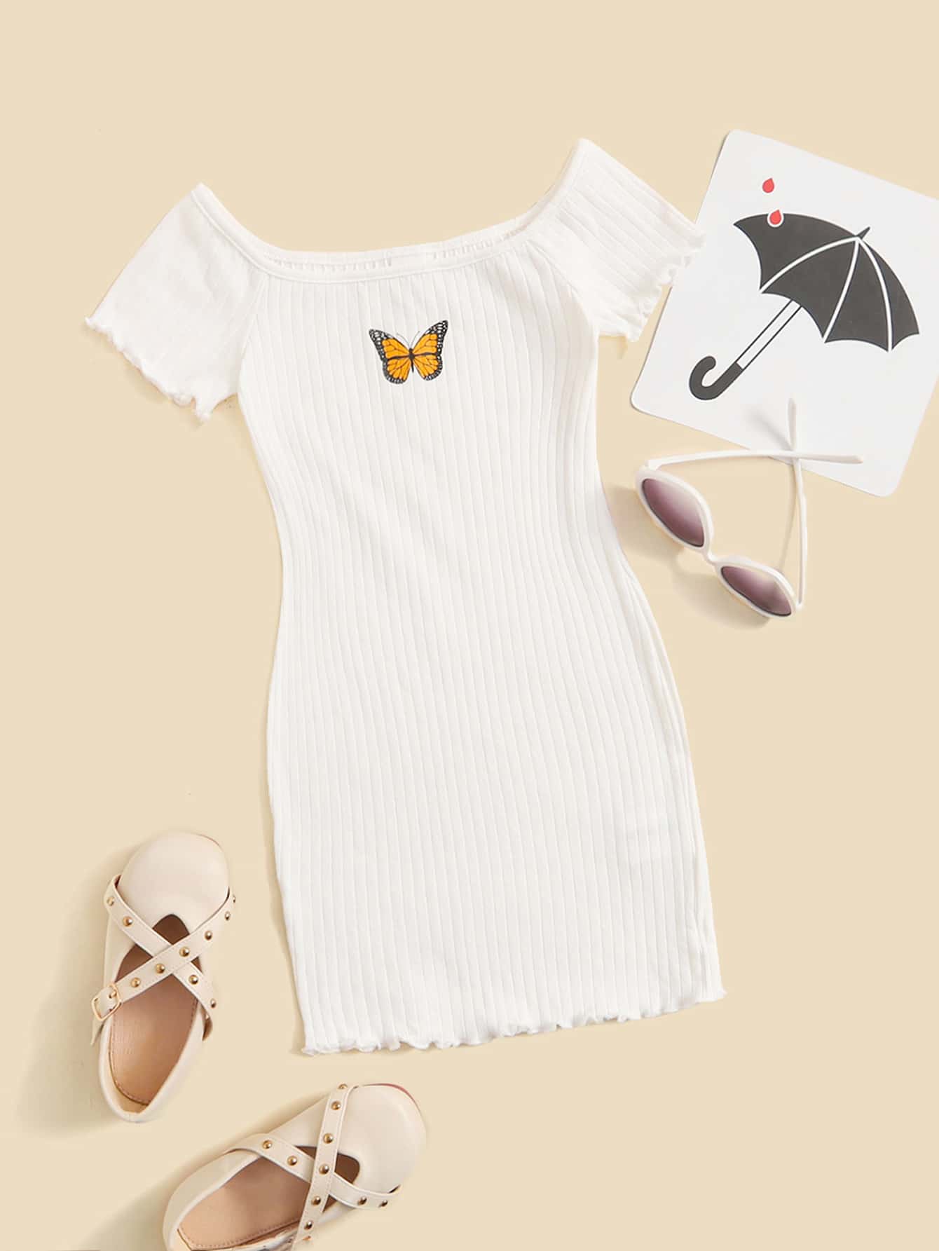 SHEIN Đầm bé gái Xù nhỏ Loại bướm Ăn mặc đẹp - trắng - Xem 1