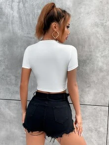 Letter Graphic Crop Tee Graphic Tees Women Tops - White - View 2