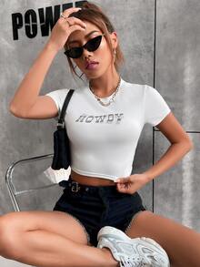 Letter Graphic Crop Tee Graphic Tees Women Tops - White - View 5