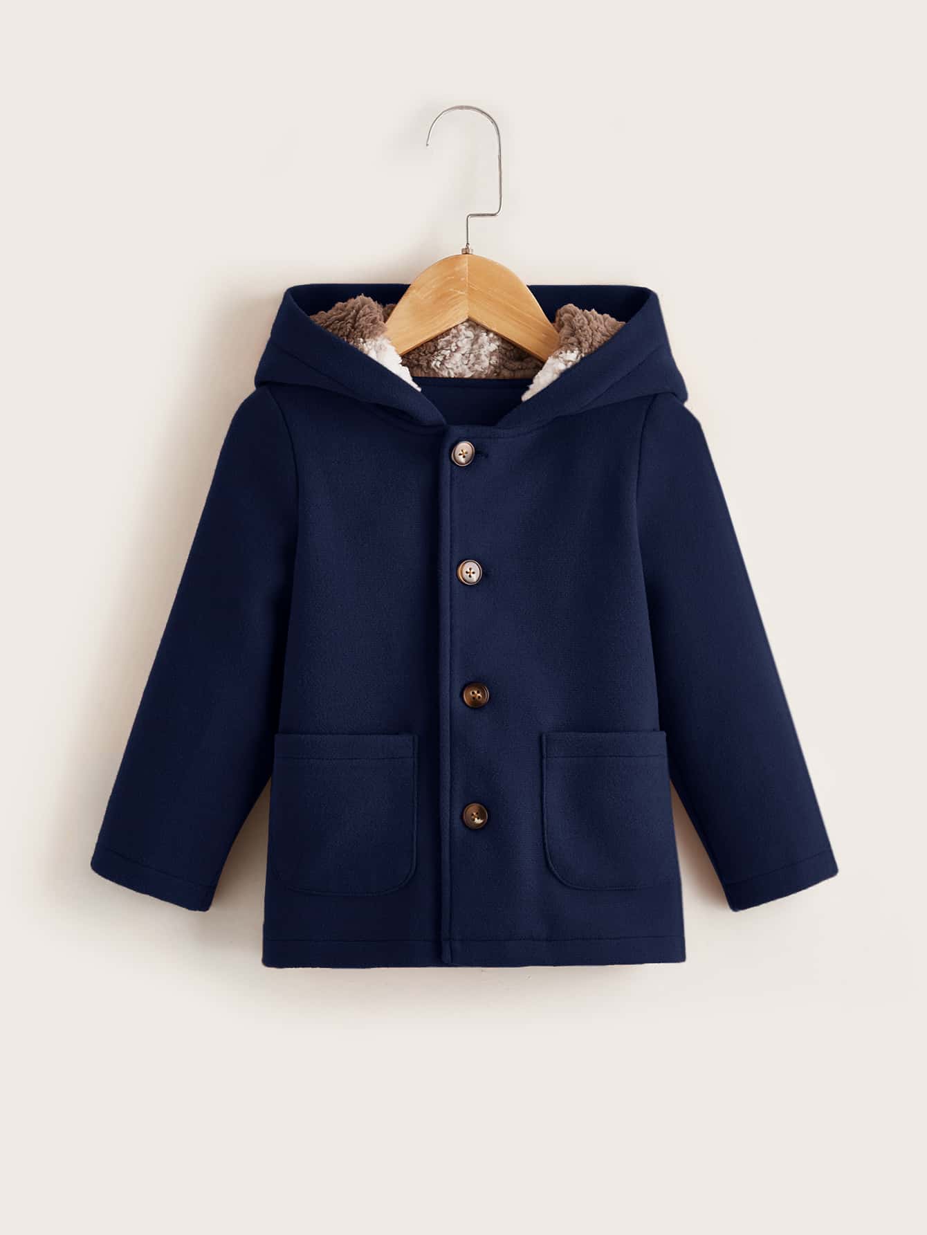 Áo bành tô cho trẻ sơ sinh nam Nút Túi màu trơn Giải trí - Màu xanh hải quân - Xem 1