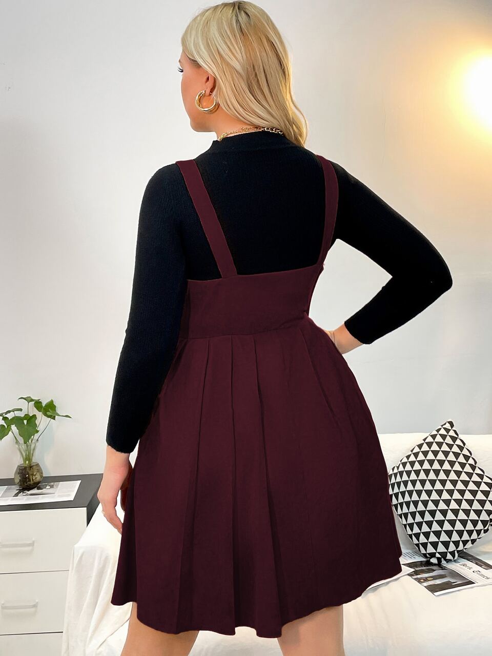 Plus Pleated Hem Overall Dress Without Tee