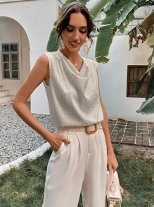 Jacquard Cowl Collar Blouse - Beige - View 4