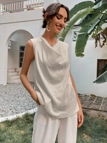 Jacquard Cowl Collar Blouse - Beige - View 6