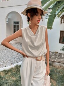 Jacquard Cowl Collar Blouse - Beige - View 7