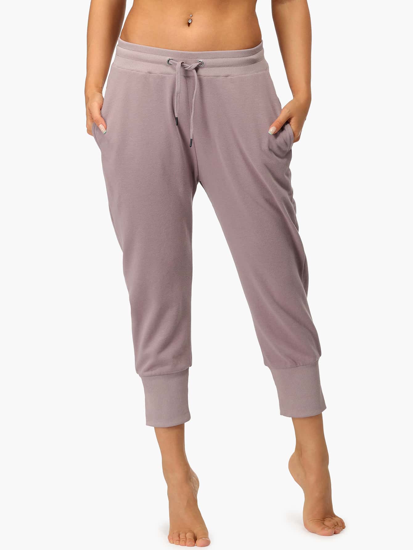 icyzone 腰部抽繩斜口袋運動褲 - 淺灰紫 - 查看 1