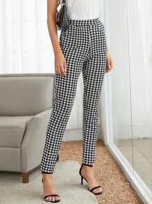 SHEIN Essnce Women Pants Kantong Houndstooth Anggun - Hitam dan Putih - View 1