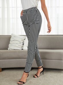 SHEIN Essnce Women Pants Kantong Houndstooth Anggun - Hitam dan Putih - View 3
