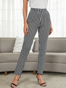 SHEIN Essnce Women Pants Kantong Houndstooth Anggun - Hitam dan Putih - View 5