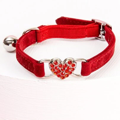 心形水钻铃铛项链，心形钻石装饰狗项圈，配有可调节金属扣和铃铛，适合小型猫狗，猫狗生日礼物