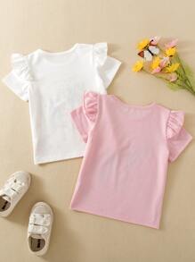 SHEIN Niñitas 2 piezas Camiseta con estampado de unicornio ribete con fruncido - Multicolor - Ver 2