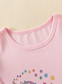 SHEIN Niñitas 2 piezas Camiseta con estampado de unicornio ribete con fruncido - Multicolor - Ver 4
