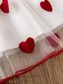 Toddler Girls Ruffle Trim Top & Heart Mesh Overlay Skirt - Red and White - View 4