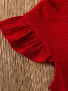 Toddler Girls Ruffle Trim Top & Heart Mesh Overlay Skirt - Red and White - View 5