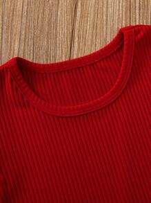 Toddler Girls Ruffle Trim Top & Heart Mesh Overlay Skirt - Red and White - View 7