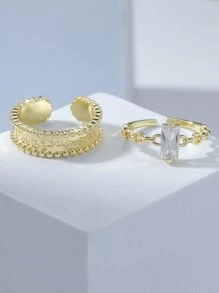 2 piezas Anillo abierto zirconia cúbica - Amarillo Oro - Ver 1