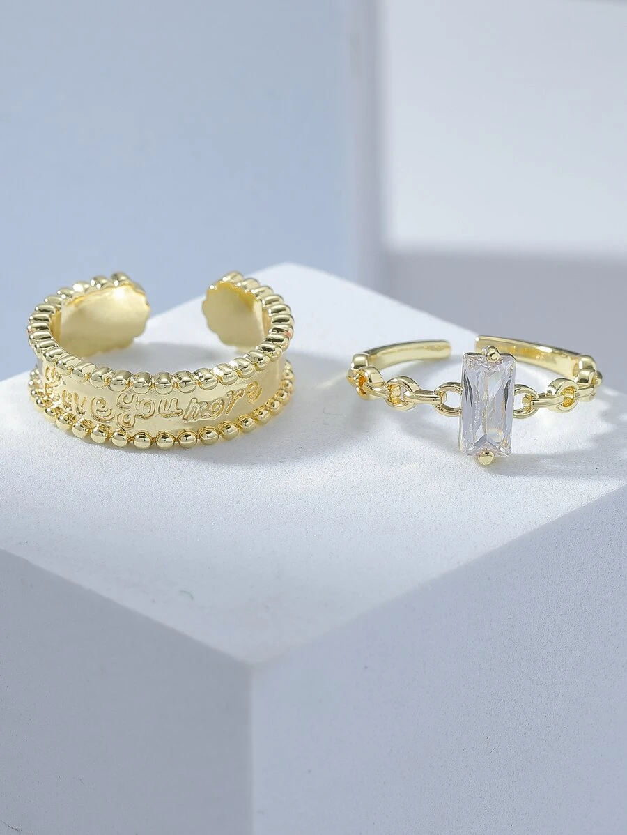 2 piezas Anillo abierto zirconia cúbica - Amarillo Oro - Ver 1