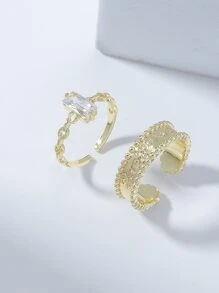2 piezas Anillo abierto zirconia cúbica - Amarillo Oro - Ver 2