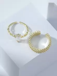 2 piezas Anillo abierto zirconia cúbica - Amarillo Oro - Ver 3