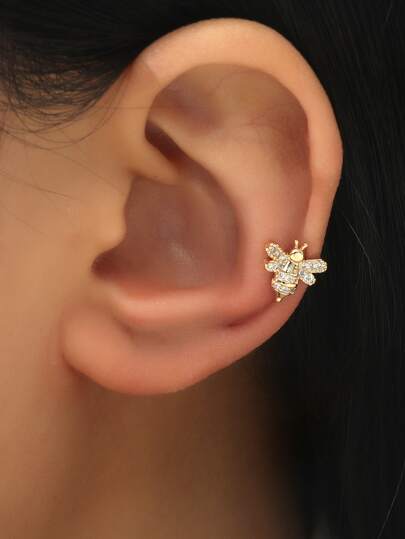 Cuff de oreja zirconia cúbica con diseño de abeja