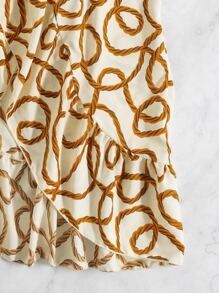 SHEIN Swim Rope Print Ruffle Hem Belted Kimono Summer - Multicolor - View 3