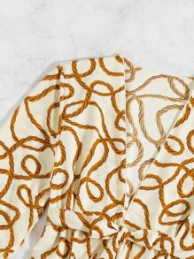 SHEIN Swim Rope Print Ruffle Hem Belted Kimono Summer - Multicolor - View 4